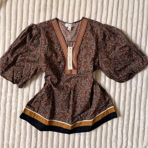 Floral Cottagecore Peplum Puff Sleeve Blouse Size L